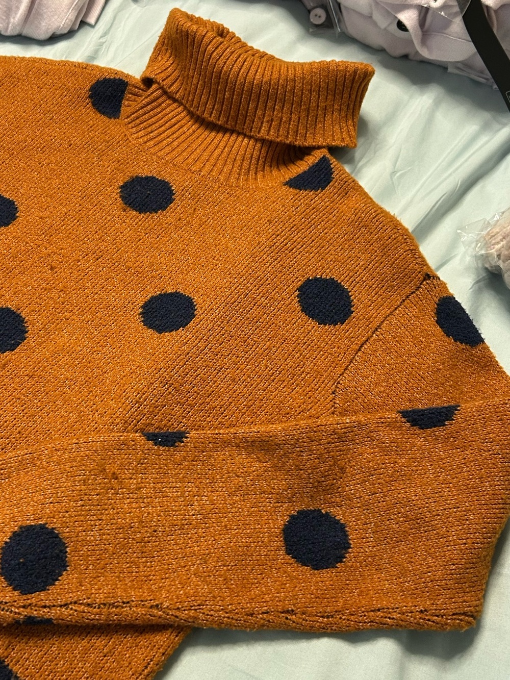 St. John's Bay Rust Turtleneck Sweater with Black Polka Dots